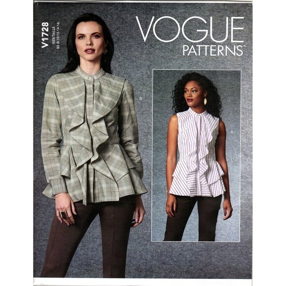 Vogue V1728 Misses 8 to 16 Ruffle Peplum Top Uncut Sewing Pattern - Picture 1 of 2